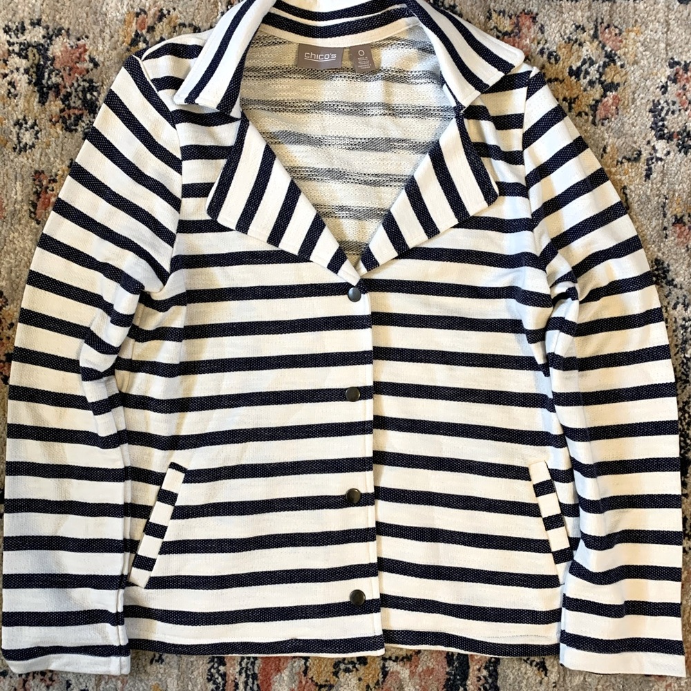 Chico’s Blue and White Striped Jacket